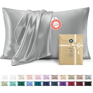 Bedsure Satin Pillowcase For Hair And Skin Queen-Silver Grey Silk, 2 Pack, 20x30Inch