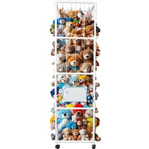 GEEWAY 71" Extra Large Stuffed Animal Storage, Heavy Duty PVC Plush Toys Holder and Collection, Hanging Zoo Cage Organizer with 4 Locking Wheels and Whiteboard for Playroom, Bedroom, Nursery (450L)