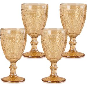 Amber Wine Glasses set of 4, Amber Goblets, Vintage Drinking Glassware, Colored Glassware Set for Party, Home & Wedding