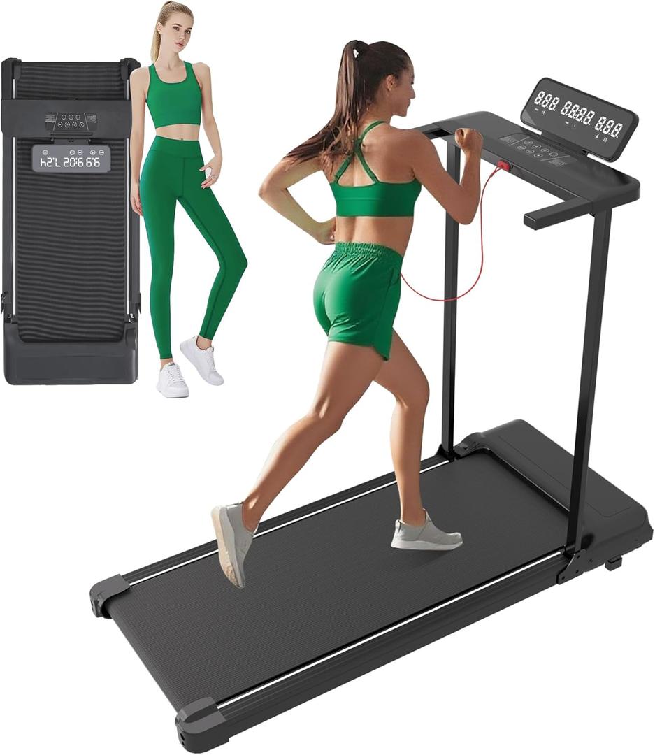 Walking Pad with Handle Bar, Folding Treadmill with Handles for Home Small Spaces, Compact Walking Pad Treadmill with Handle, 3.5HP Electric Portable Treadmills for Home, 400LBS Capacity (gray)