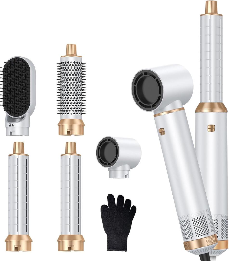 5 in 1 Hair Dryer Brush, Negative Ion Air Styler Wrap Hair Styler Upgrade Blow Dryer Brush Air Curler for Hair, Blowout Brush Set As A Gift for Straight/Curl/Drying/Smoothing (White)