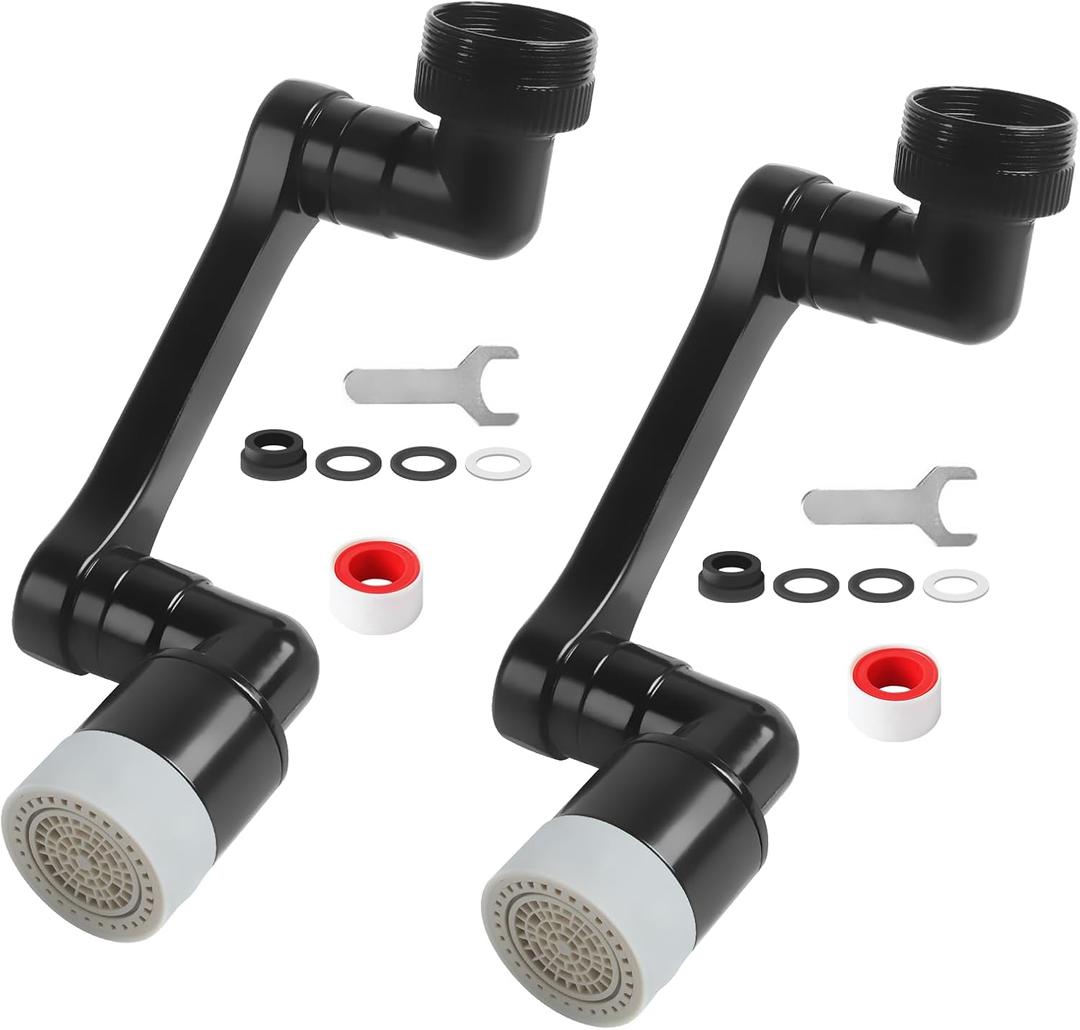 1080 Swivel Faucet Extender with 2 Function, Heavy Duty Rotating Sink Extension, Universal Swivel Robotic Arm, Rotating Splash Filter Extension for Kitchen Bathroom-2 Pcs/Black