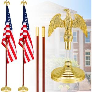 Shimeyao 2 Pack 8 ft Indoor Flag Pole Set with Base and Eagle Topper Telescoping Heavy Duty Flagpole with Stand Holder for Office Hall City, American Flag Not Included(Wood Color,Wood)