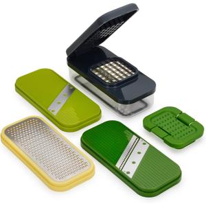 Joseph Joseph Multi-Prep Compact 4-in-1 Multifunctional Set, Kitchen Vegetable Chopper & Dicer, Cheese Grater, Mandoline Veggie Slicer, Food Julienne Cutter with Container