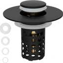 Universal Bathroom Sink Drain Strainer Hair Catcher Upgraded with Removable Stainless Steel Filter Basket, 3 in 1 Pop Up Sink Stopper for 1.1''~2.36'' Sink Basin Hole, Matte Black