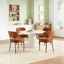 DUMOS Dining Chairs Set of 2, Mid Century Modern Chair Round Upholstered Curved Backrest, Kitchen Vanity Living Room Chairs with Black Metal Legs, Orange