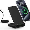 Wireless Charger Stand Fast Charging for Pixel 10 Pro XL 9A 9 Pro XL Fold 9 8A 7A 8 7 6 Pro, 15W Phone Wireless Charger Station for Samsung Galaxy S25 S24 S23 S22 S21 S20 Ultra FE (Pure Black)