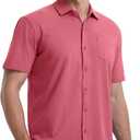 VEBOON Men's Short Sleeve Button Down Shirts Cotton Lightweight Stretch Moisture Wicking Dress Shirt with Pocket (X-Large)