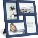 4x6 Collage Picture Frame with Real Glass, 4 Opening Wooden Photo Collage Frame with Stand, Family Multi Picture Frame for Wall or Tabletop Display, 4 Photo Gallery Frame for Home Decor, Navy Blue