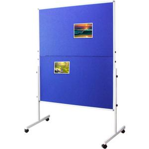 Cork Felt Bulletin Board (Blue) on Wheels, 60 x 48 Inchse Large Reversible Notice Board, Aluminum Frame Double-Sided Foldable, Cork Board for Classrom