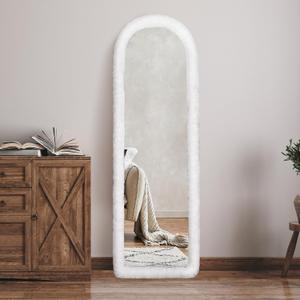 Fluffy Mirror Cover for Arched & Full-Length Mirrors (64"x21")  Stretch Fabric, Non-Slip Backing, Decorative Protector  Soft & Durable Dcor (Mirror Not Included) (White01)