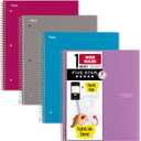 Five Star Spiral Notebook + Study App, 4 Pack, 1 Subject, Wide Ruled Paper, 8" x 10-1/2", 100 Sheets, Fights Ink Bleed, Water Resistant Cover, Purple, Pink, Gray and Blue (930105-ECM)