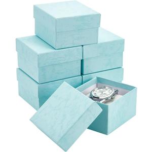 BENECREAT 6 Pack Kraft Cardboard Watch Storage Gift Box, 3.2x3x2inch Rectangle Present Jewelry Box with Nonwoven Cloth Cushion for Bangle Wrist Watch Bracelet Packaging, Pale Turquoise