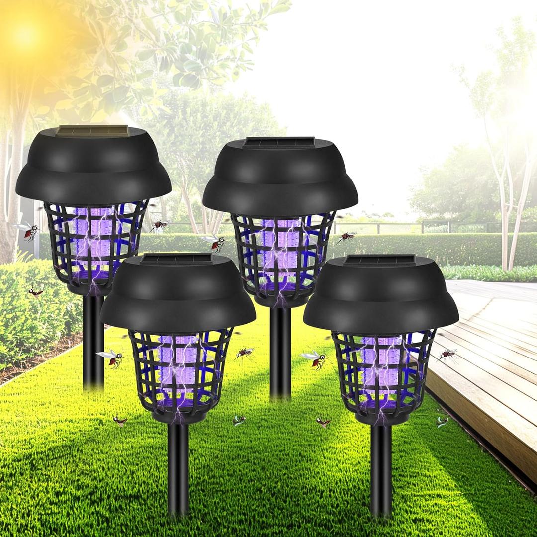 4 Pack Solar Bug Zapper Outdoor Waterproof, 2026 New Mosquito Zapper & Killer for Gnats, Flies, Insects, Solar Powered Bug Lights for Yard, Garden, Patio, Farm