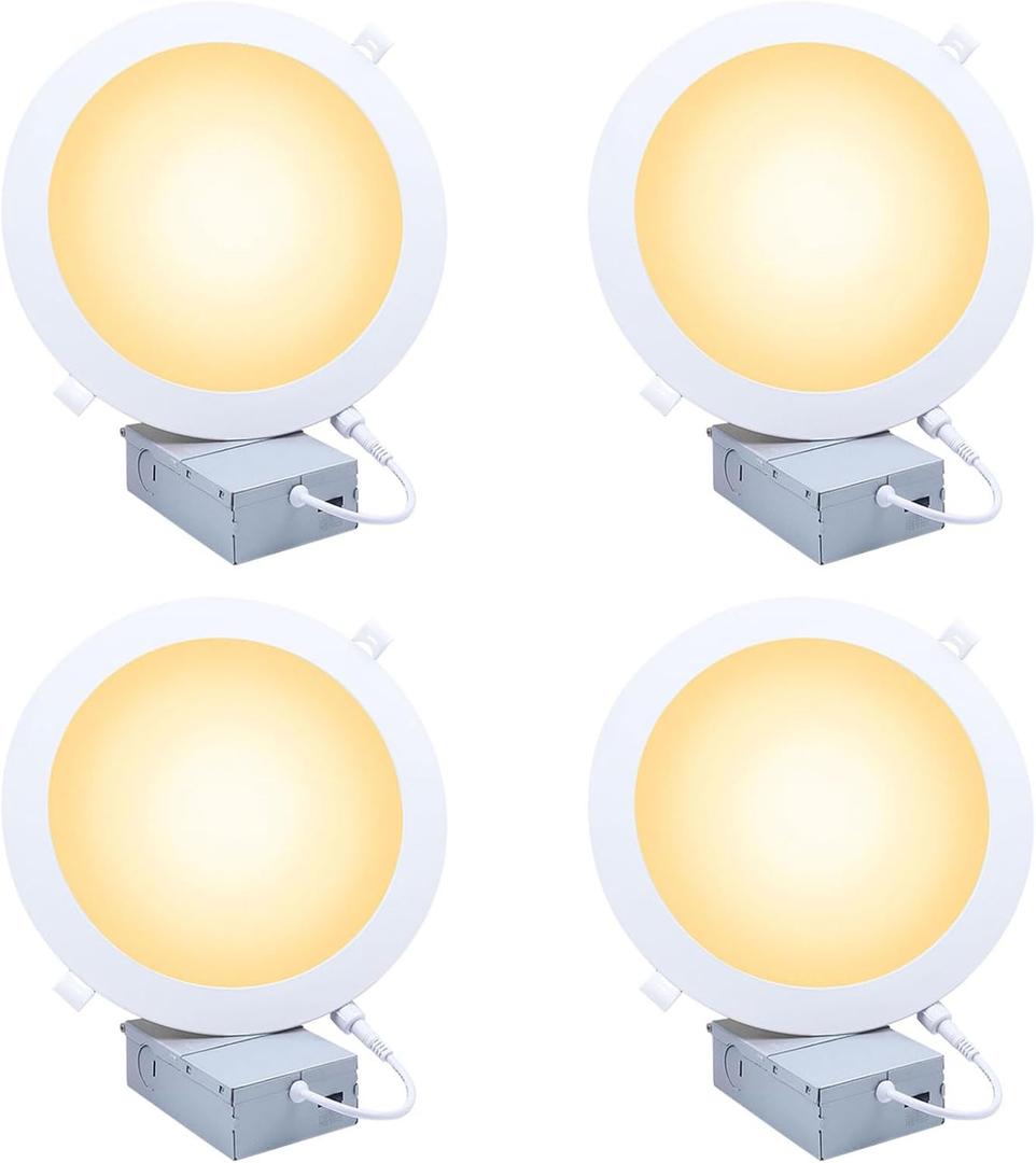 7 Inch Ultra-Thin LED Recessed Ceiling Light with Junction Box, 2700K/3000K/3500K/4000K/5000K Selectable, 1500LM Brightness, 18W LED Panel Light Can Light Downlight 4 Pack