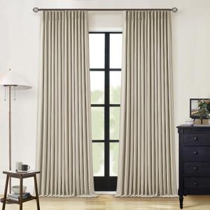Burlywood Birch Pinch Pleated Full Blackout Curtains Linen Blend Room Darkening Window Curtains 94 Inch for Living Room Bedroom Thermal Insulated Back Tab Pinch Pleat Drapes with Hooks Rings 2 Panels