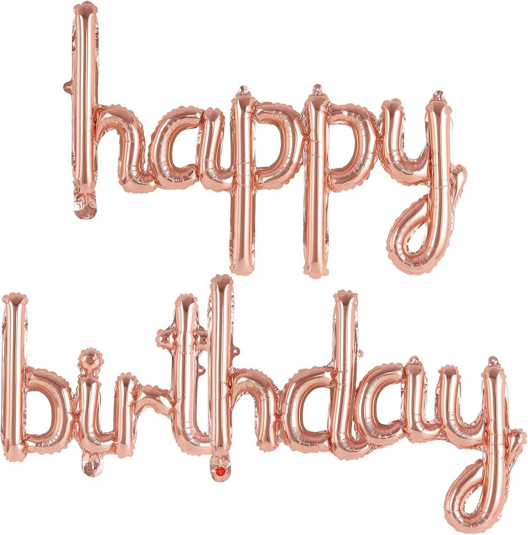 Happy Birthday Balloons Banner Foil Letters Balloons Connected, Personalized Birthday Signs for Women Men Boys Girls Birthday Party Decorations, Small Rose Gold