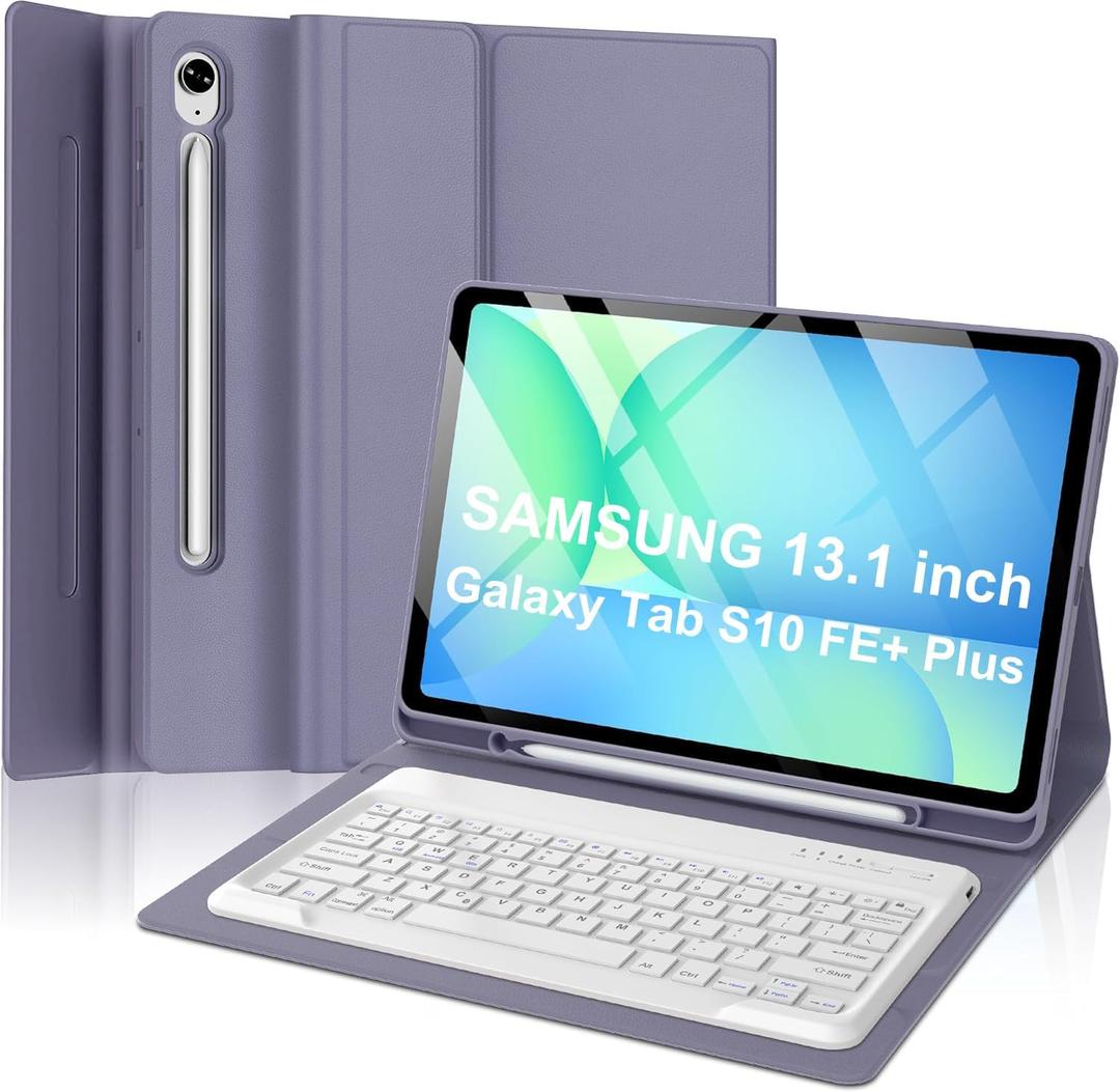 Keyboard Case for Galaxy Tab S10 FE+ Plus 5G 13.1 Inch 2025 with S Pen Holder, Magnetic Detachable Wireless Bluetooth Folio Keyboard Cover for Samsung Tab S10 FE Plus, Lavender
