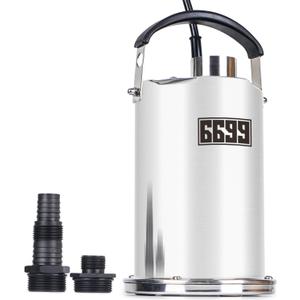 1/4HP Stainless Steel Water Pump 1500GPH Submersible Utility Pump for Pools Ponds Hot Tubs Flooded Basements Sump Pit Crawl Space Shallow Water Draining SUB 1500SS