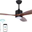 Ovlaim 60 Inch Indoor Outdoor Smart Ceiling Fans with Lights, Quiet DC Motor 3 Blade Large Walnut Wood Ceiling Fans with Remote and App Controls for Living Room