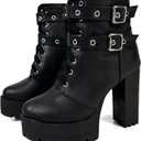 MEOTINA High Heel Boots for Women Black Heeled Chunky Heel Boot Platform Goth Shoes Lace Up Ankle Booties with Zipper (6.5)