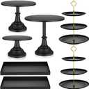 Tioncy 7 Pcs Cake Stand Set Metal Cupcake Holder Dessert Table Display Cupcake Display Plate Serving Platter Dessert Table Stands and Trays Set for Baby Shower Wedding Birthday Xmas Party (Black)
