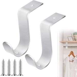 Hicarer 2 Pcs 1.38 Inch Closet Rod Brackets Heavy Duty Metal Wall Mount Rod Brackets with Screws Closet Pole Support for Living Room Bedroom Shelf Office(Silver)
