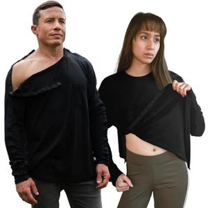 Post Shoulder Surgery Shirts for Women/Men Full Open Snap Design Recovery Clothing for Broken Arm Rotator Cuff | Unisex Fit (3X-Large, Black) 1 Pack