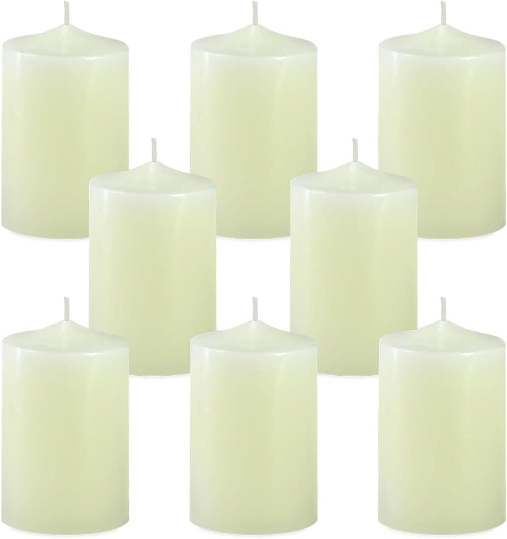 2 Inch Unscented Ivory Pillar Candles, 24 Hour 2x3 Inch Dripless Tapered Column Candles for Home Party Holidays, Set of 8