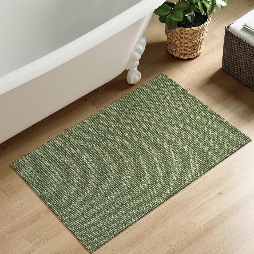 Uphome Boho Bathroom Rugs, 2x3 Washable Small Area Rug for Entryway Indoor, Farmhouse Rubber Backing Braided Cotton Throw Rugs Low Pile, Indoor Green Front Door Mat for Porch Kitchen Bedroom Entrance