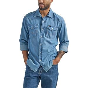 Wrangler Men's Iconic Denim Regular Fit Snap Shirt, Lake Wash, XX-Large