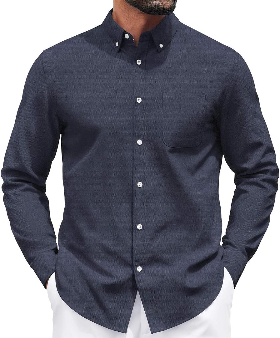 COOFANDY Mens Long Sleeve Button Down Shirt Casual Untucked Shirts for Men Oxford Dress Shirts (Blue, XXL)