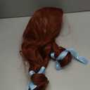 Long Braided Reddish Brown Wig + Blue Ribbons + Wig Cap 19.6'' Dark Brown Twin Braids Wigs for Women Halloween Party Costumes