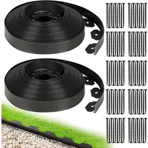 1.5 Inch Garden Edging Border 100FT, Plastic Edging for Landscaping with 120pcs Spikes