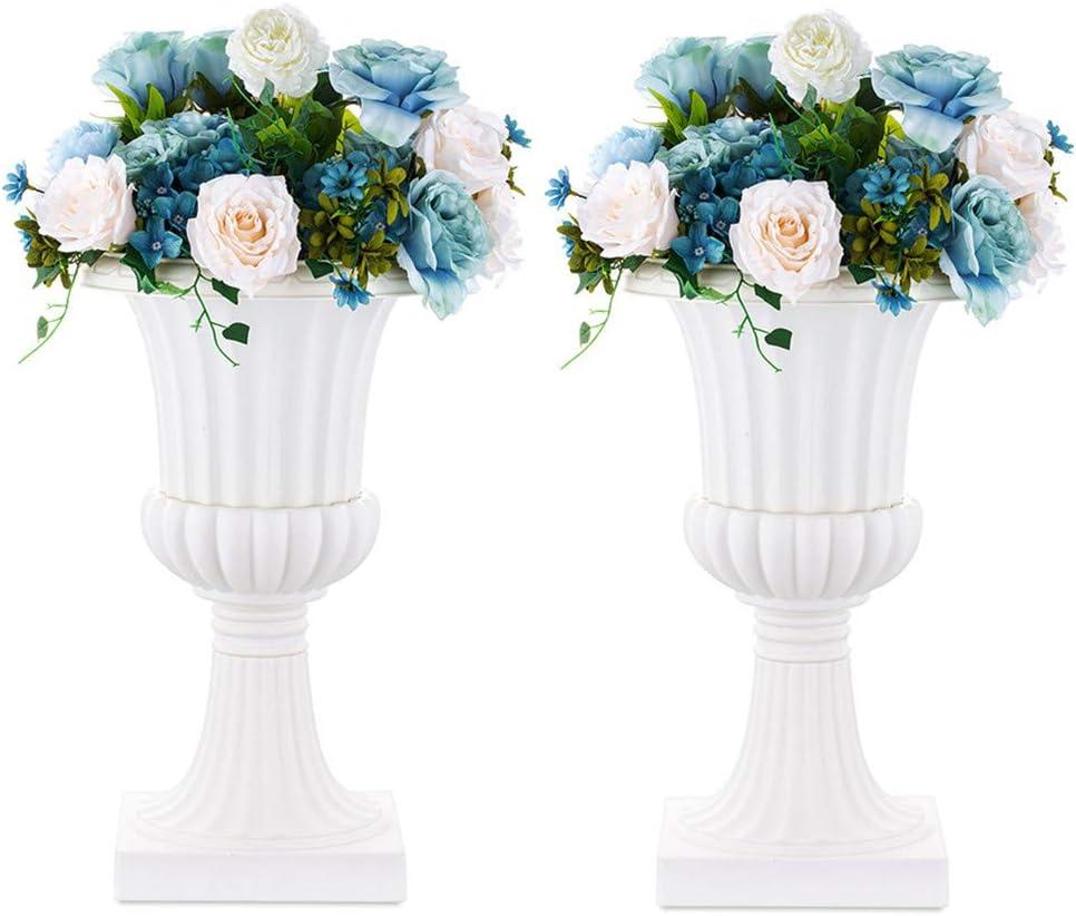NUPTIO 2 Pcs Classic Urn Planter, 19.7 inch Tall Large Plastic Outdoor Urns Planters, Pedestal Flower vases Plant Pot, Resin Grecian Plants pots for Garden Porch Front Door, White, 19.7 inches Height- 2 Pcs