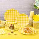 175 Pcs Yellow Gingham Plates and Napkins Party Supplies-Yellow and White Scalloped Paper Plates Disposable Plaid Cocktail Napkin Checkered Dinner Party Set for Wedding Baby ShowerServe 25 Guest
