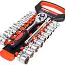 Egofine 21pcs 3/8 Inch Ratchet Socket Wrench Set, Drive Socket Set with 19 Sockets, 6-24mm sockets and 2 Way Quick Released Ratchet Handle and Extension Bar