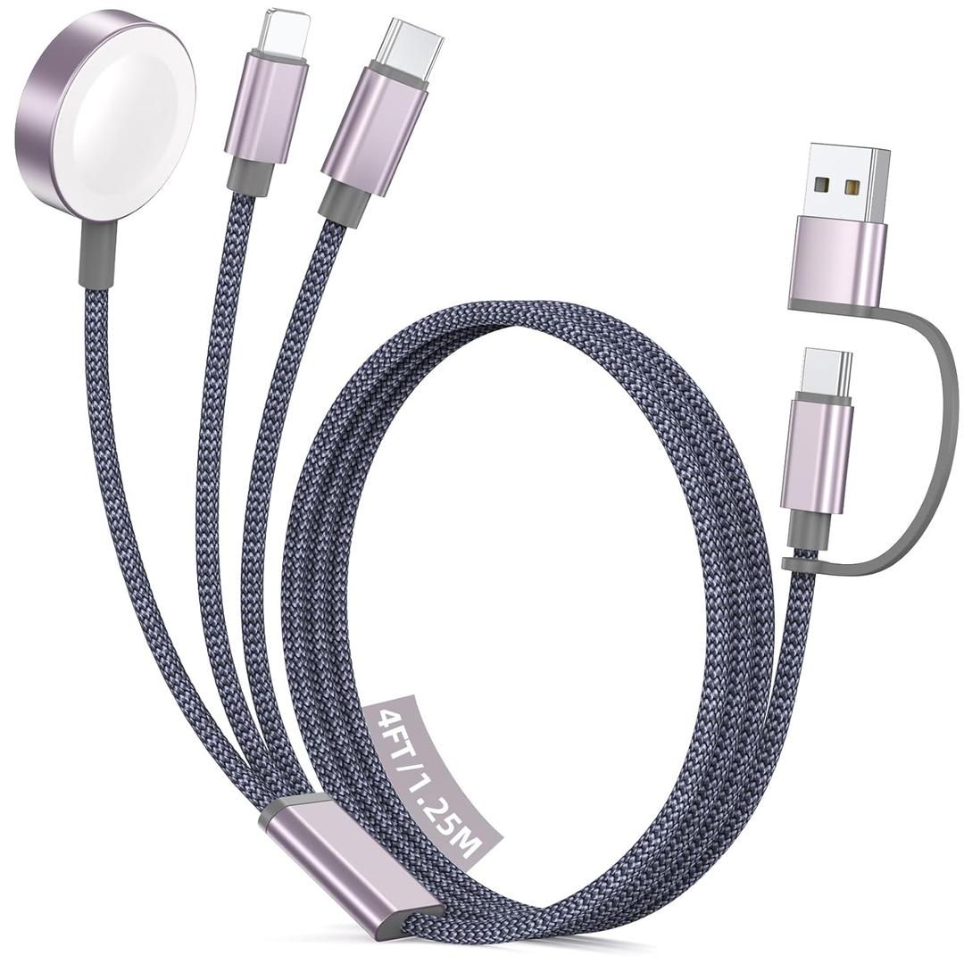 Travel Essentials for Apple Watch Charger,3 in 2 USB C Cable Multi Charging Cable USB C/L for Car,Vacation Camping Essentials iWatch Charger for Ultra/SE/10-1&iPhone 17-12 4FT Grey