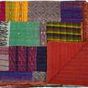 Indian Handmade Quilt Indian Silk Sari Kantha Quilted Patchwork, Silk Kantha Blanket Throw, Boho Vintage Bedspreads Multicolor 60" x 40"