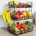 EACONPT 3-Tier Fruit Basket Bowl for Kitchen Countertop with 2 Banana Hanger,Detachable Fruit Vegetable Stand Storage Rack Organizer for Bread Veggies Snack