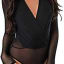 Lrady Women's Sheer Mesh Turtleneck Neck See Through Leotard Bodysuit Body Tops XXL