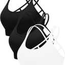 RUNNING GIRL Sports Bras for Women Pack Criss Cross Back Sexy Strappy Sports Bra Seamless Padded Yoga Bra with Removable Cups (Small, 3pack Black/Black/White)