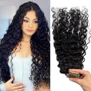 Water Wave Tape in Hair Extensions Human Hair, Natural Black Hair Extensions Real Remy Human Hair Tape ins for Black Women, 24 Inch 100g/pack 40pcs Double Sided Invisible Tape Hair Extension