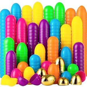 JOYIN 50PCS Plastic Easter Eggs, Empty 2.3" 44PCS Colorful with 6PCS Golden Eggs Bulk Fillable for Easter Hunt Party Favor Basket Stuffers Filler Classroom Prize Supplies Decor