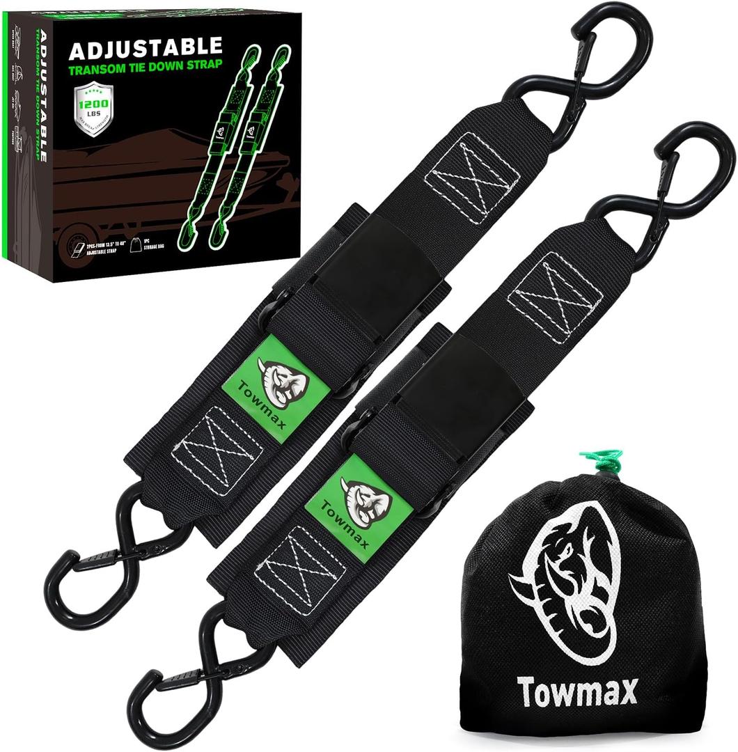 Boat Tie Down Straps to Trailer - 1,200 LBS Boat Straps with Safety Lock - 2" X 48" Adjustable Boat Trailer Strap (2PK) - Boat Straps for Trailers, Jet Ski, Kayak (Black)