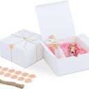 YUEFANBOX 12 Pack White Gift Boxes, 8x8x4in, with Lids, 80ft Twine, Stickers & Tape, Easy Assemble for Bridesmaid Proposal, Wedding, Party Favors