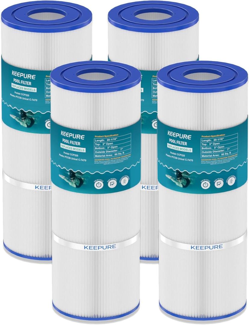 CCP320 Pool Filter Cartridges Compatible with PCC80, C-7470, PCC80-PAK4, FC-1976, CleanClear Plus 320, R173573, 178580, 817-0081, 4 x 80 sq.ft, 4Pack