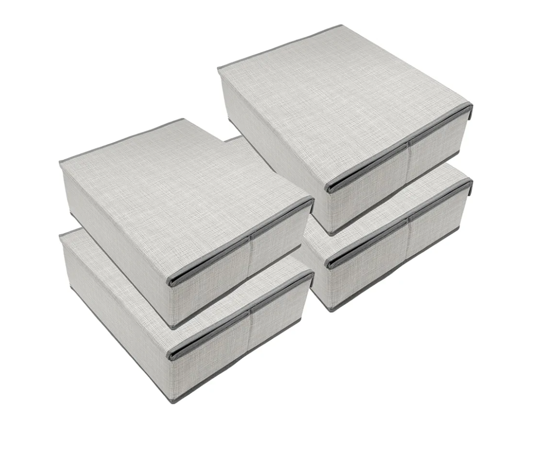 Bed Sheet Organizer, Foldable Closet Organizer with Window and Label,Bedding Storages Box Container for Blanket,Bed Sheet Set（White 38 * 32 * 12cm/14.96 * 12.6 * 4.72"）