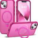 Compatible with iPhone 14 Case & iPhone 13 Case 6.1" with Invisible Ring Stand [Compatible with Mag-Safe] Translucent with Magnetic Kickstand, Hot Pink