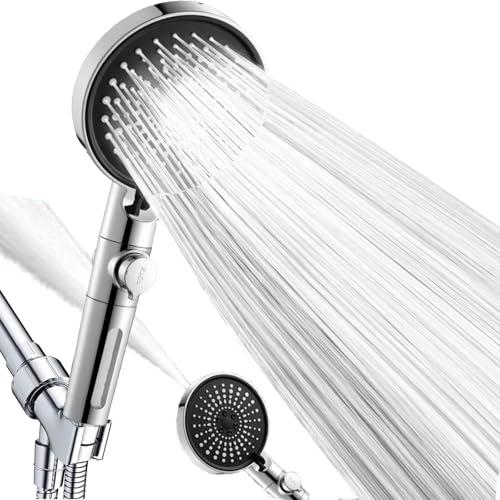 WUTICULA Filtered Shower Head with Handheld 6 Mode Showerhead with Filters for Hard Water Removable Shower head Set Built-in Power Wash to Clean Tub Tile Pet (Silvery)